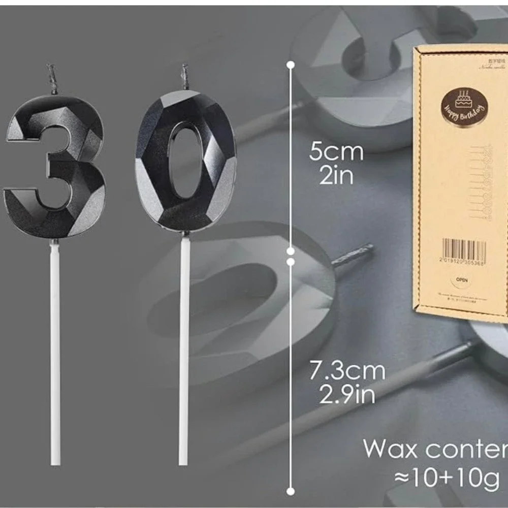 80 Birthday Candle Black Number Eighty Cake Topper Party Decoration Soy Wax